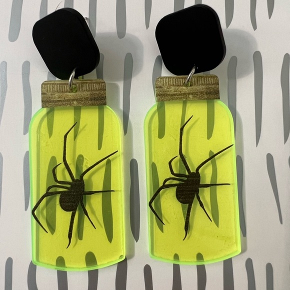 Neon Jar with Spooky Spider Emo Earrings - Goth Spider Earrings - Picture 4 of 15